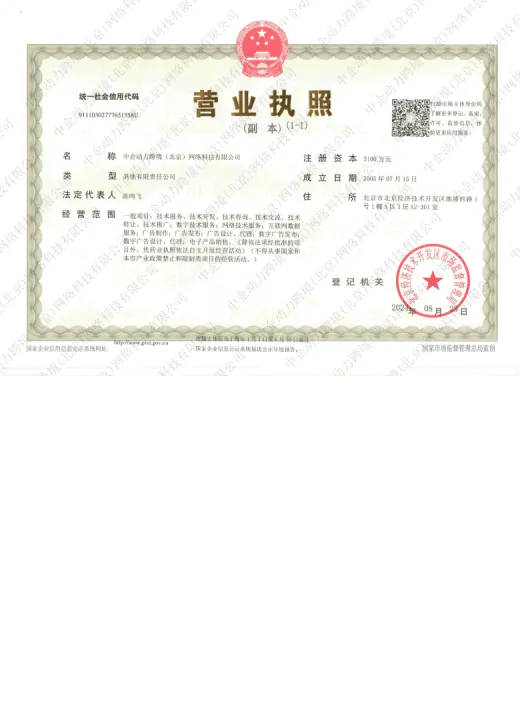 中企集团资质展示 赋能埃米 AIMI 出海营销服务 - 营业执照